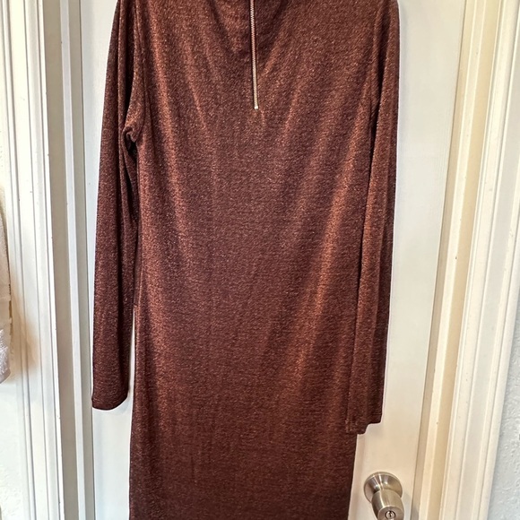 Ted Baker Dafney Metallic Long Sleeve Midi Dress 4 Us M $295 Twist Copper Brown - Picture 4 of 13